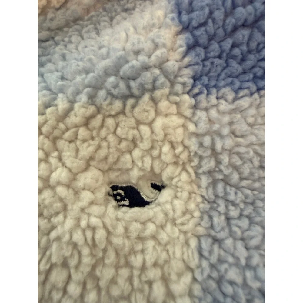 Vineyard Vines Boys Blue Buffalo Check Sherpa Fleece Quarter Zip  Med 10-12